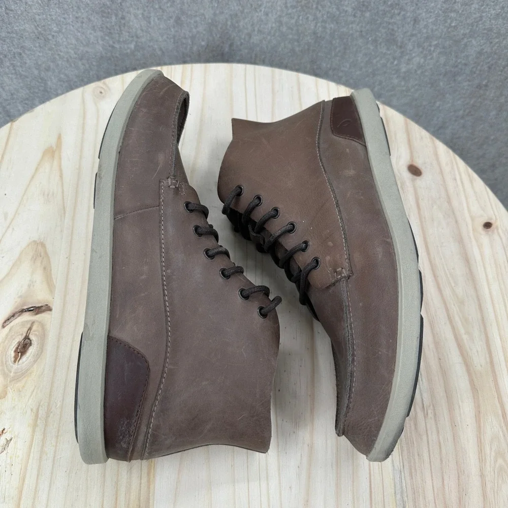 OluKai Nalukai Boots Chukka Mens 10.5 Brown Leather Waterproof Moc Toe